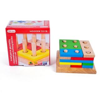 Joc educativ de sortare, potrivire si stivuire forme geometrice multicolore