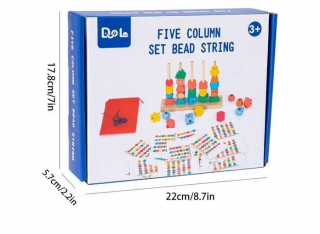 Joc educativ de stivuire cu 5 coloane din lemn, Bead String