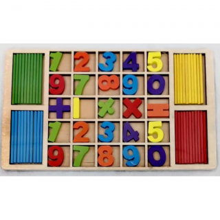 Joc matematica, montessori educational, din lemn cu cifre si betisoare