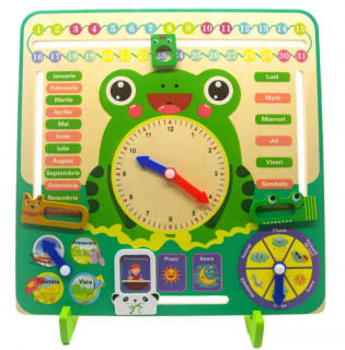 Jucarie educativa din lemn, calendar, ceas, anotimpuri, broscuta, Montessori