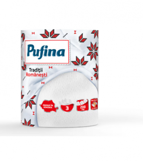 Prosop de hartie Pufina Traditii Romanesti, 1 rola, 3 straturi