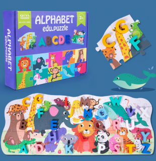 Puzzle din Lemn, Duo Alfabetul si Animalele. Edu Puzzle