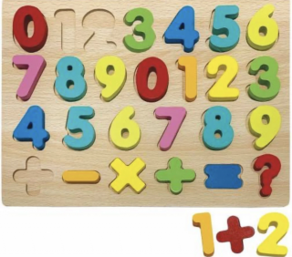 Puzzle incastru 3D din lemn cu cifre, 3 ani