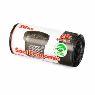 Saci menajeri ECONOMIC 20L, negru, 45x52 cm, 50 buc. rola