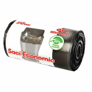 Saci menajeri ECONOMIC 60L XL, negru, 60x80 cm, 50 buc. rola