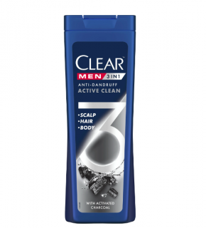 Sampon Clear Men 3in1 Active Clean, 360 ml