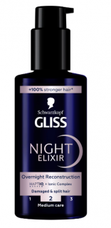 Ser tratament pentru par deteriorat si despicat, Schwarzkopf Gliss Night Elixir Overnight Reconstruction, 100ml