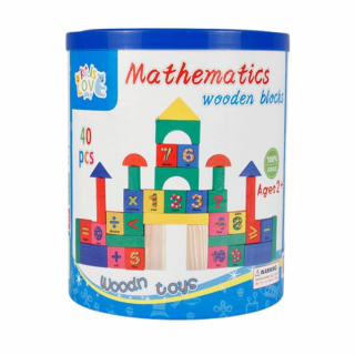 Set 40 Cuburi Constructie din lemn Cifre, 2 ani+