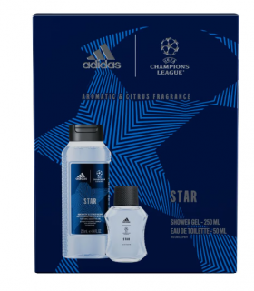 Set Adidas Uefa Star: Apa de toaleta, 50 ml + Gel de dus, 250 ml