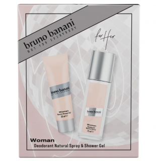 Set cadou Bruno Banani Woman: Deodorant natural spray, 75 ml + Gel de dus, 50 ml