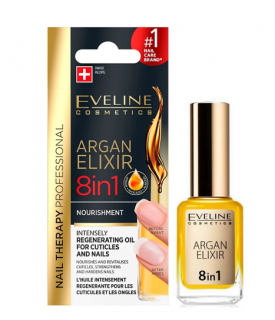 Ulei pentru unghii si cuticule, Eveline Cosmetics, elixir 8 in 1 cu ulei de argan, 12 ml