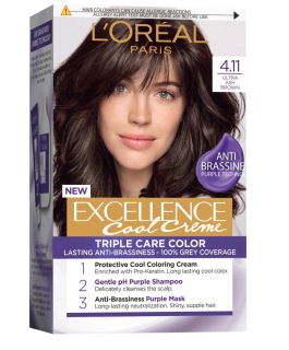 Vopsea de par permanenta cu amoniac L Oreal Paris Excellence Cool Creme 4.11 Ultra Ash Brown, 192 ml