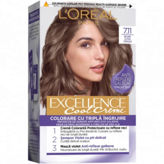 Vopsea de par permanenta cu amoniac L Oreal Paris Excellence Cool Creme 7.11 Ultra Ash Blonde, 192 ml