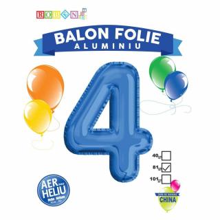 Balon, Folie Aluminiu, Albastru, Cifra 4, 81 Cm