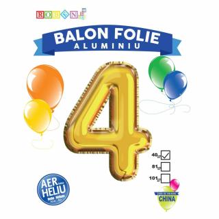 Balon, folie aluminiu, auriu, cifra 4, 40 cm