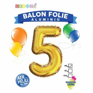 Balon, folie aluminiu, auriu, cifra 5, 40 cm