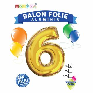 Balon, folie aluminiu, auriu, cifra 6, 40 cm