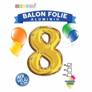 Balon, folie aluminiu, auriu, cifra 8, 40 cm