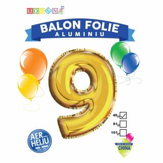 Balon, folie aluminiu, auriu, cifra 9, 40 cm