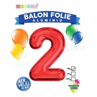 Balon, folie aluminiu, rosu, cifra 2, 40 cm