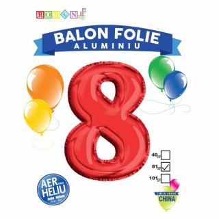 Balon, Folie Aluminiu, Rosu, Cifra 8, 81 Cm