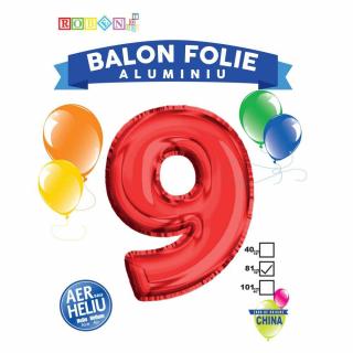 Balon, Folie Aluminiu, Rosu, Cifra 9, 81 Cm