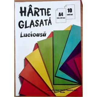 Hartie glasata lucioasa A4, set 10 coli, 10 culori