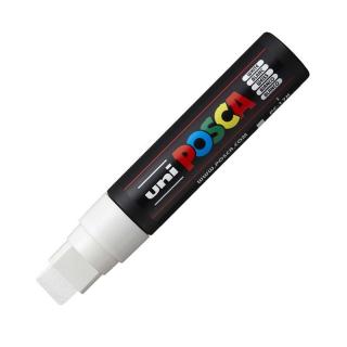 Marker UNI Posca, 15.0 mm, varf tesit, ALB