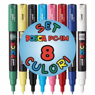 Marker UNI Posca PC-1M, varf rotund, 0.7mm, set 8 culori