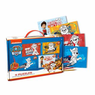 Puzzle 4 in 1 de colorat + 4 creioane, Paw Patrol - Toi-Toys