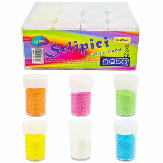 Sclipici culori neon  10 g buc, 12 buc set - NEBO