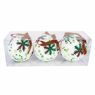 Set 3 Globuri Albe Fulgi Colorati, 8 Cm