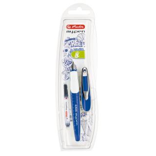 Stilou my.pen penita L pentru stangaci, albastru alb, blister