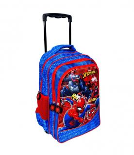 Trolley mare pentru scoala 3 compartimente, Spiderman, 48 x 32 x 19 cm