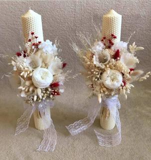 Lumanari fagure pentru nunta cu flori criogenate