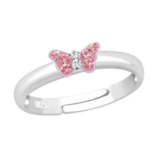 Inel Argint-925 Fluture  Cristale Roz  Copii