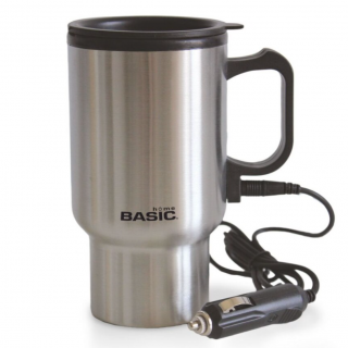 Cana termica pentru cafea ceai, electrica, auto, inox, 400 ml, 12v, argintiu, Basic Home