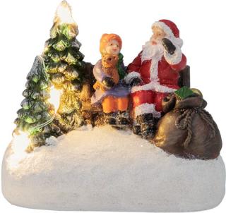 Decoratiune de Craciun MagicHome, Mos Craciun cu un copil, LED, 2xAAA, pentru interior, 9,5x6x8 cm, cutie de vanzare 12 bucati.