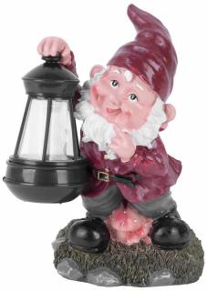 Decoratiune gradina, ceramica plastic, lampa solara, pitic, 17x16x27 cm