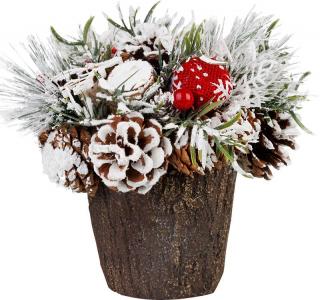 Decoratiune ikebana MagicHome Craciun, cu cetina de brad acoperita de zapada, imitatie lemn, 18 cm