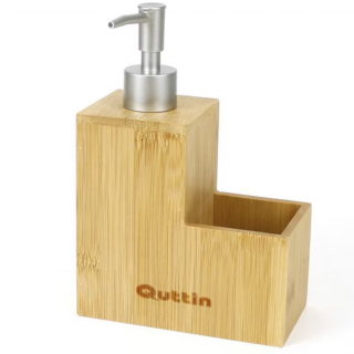 Dispenser detergent lichid si burete pentru vase din lemn, Quttin, 13.4x7x19.5cm