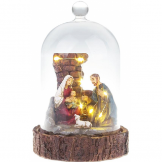 Figurina luminoasa cu tema craciun la Betleem in cupola de sticla, led, lumina calda, 2xAAA, 11.80x11.80x19 cm, MagicHome