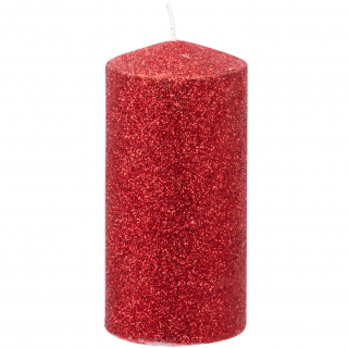 Lumanare decorativa rosie cu sclipici, MagicHome de craciun 5x9.5 cm