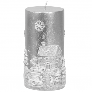 Lumanare decorativa Strend Pro Winter Silver, dimensiune 7x12.5 cm, argintie