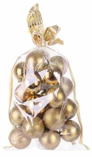 Set 20 globuri pentru bradul de Craciun cu ambalaj festiv, diametru 6 cm, auriu, material plastic, MagicHome