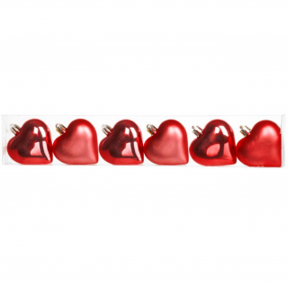Set 6 globuri in forma de inima pentru bradul de craciun, rosii , diametru 6 cm, MagicHome