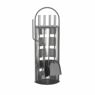Set accesorii semineu, suport cu 4 piese, inox, 66 cm