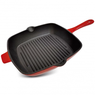 Tigaie tip grill MagicHome Fonta, 27x27cm, acoperire email, maner fonta