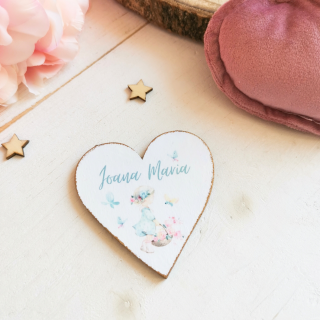 Little Girl - Marturii botez - Inima lemn personalizata cu magnet