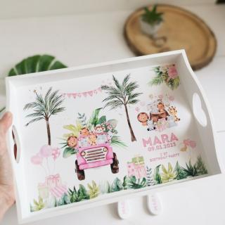 Safari Party Roz - Tavita mot personalizata   set aniversare 1 an